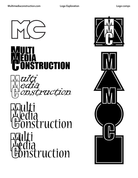 One of the pages of exploration committed to Multi Media Construction's logo development