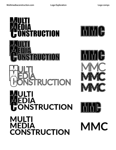 One of the pages of exploration committed to Multi Media Construction's logo development